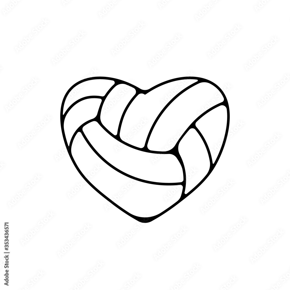Heart volleyball ball outline icon. Clipart image isolated on white background Stock Vector