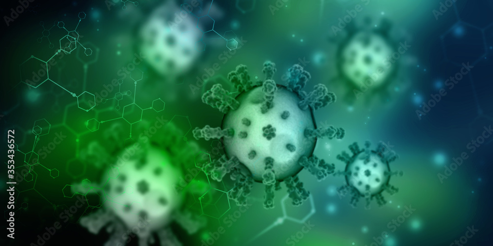 3d render Corona virus disease COVID-19. Microscopic view of a infectious virus 3d render Corona virus disease COVID-19. Microscopic view of a infectious virus