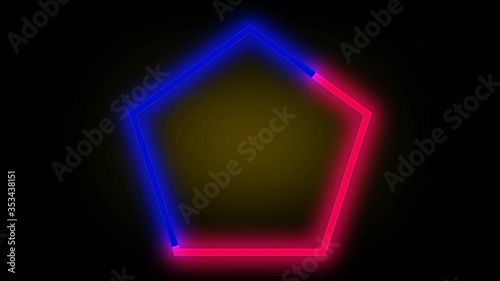 Simple clean minimal neon glowing polygon shape. 80s signboard animated background in 4k. photo