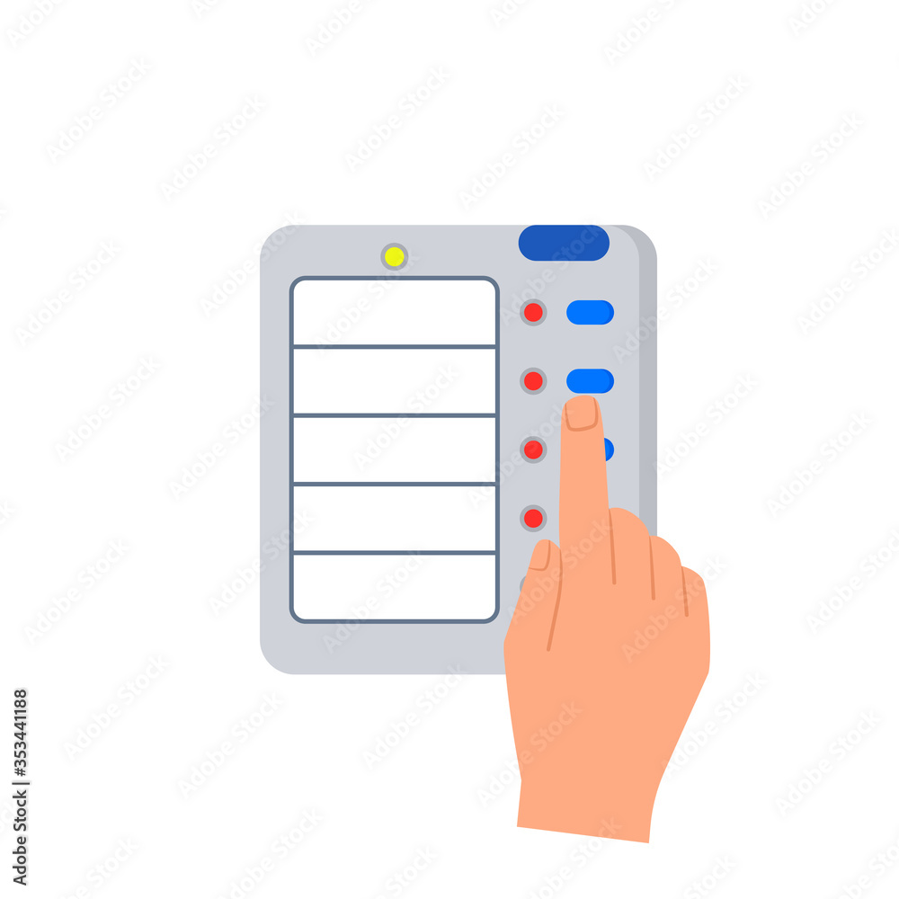 EVM machine with hand icon. Clipart image isolated on white background EVM machine with hand icon. Clipart image isolated on white background