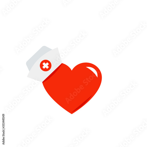Medical nurse hat with heart icon. Clipart image isolated on white background