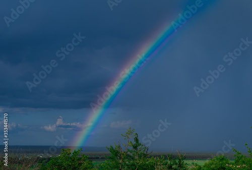 natural real rainbow in dark blue sky isolated hope and happiness picture