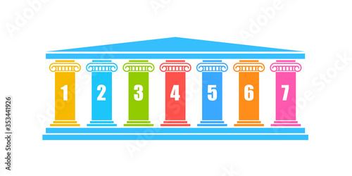 Seven pillars diagram. Clipart image isolated on white background
