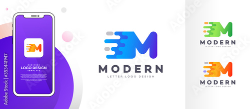 Letter M liquid abstract geometric logo design illustration. Fluid gradient elements. Mobile app UI style mock-up. Futuristic trendy dynamic company business logo design. Vector EPS template