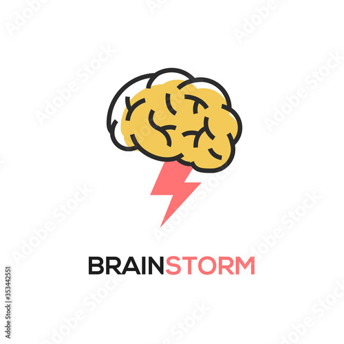 Brainstorm vector icon idea. Brain storm lighting power creative concept, mind illustration