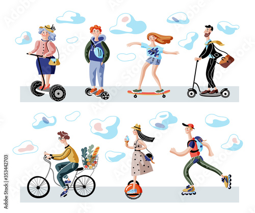Eco transport flat vector illustrations set