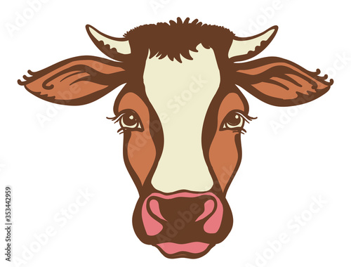 Cow head Farm animal. Vector black graphic illustration isolated on white. Cow portrait printable file