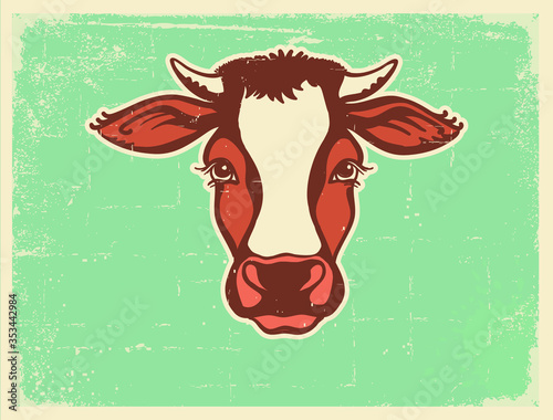 Cow head Farm animal. Vector black graphic illustration isolated on white. Cow portrait printable file
