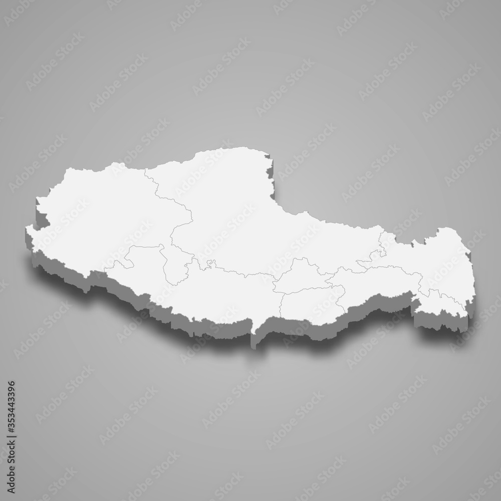 tibet 3d map province of China Template for your design