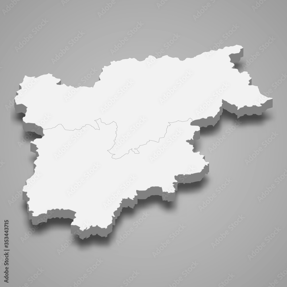 trentino alto adige 3d map region of Italy Template for your design