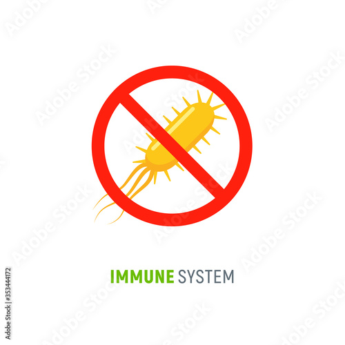Immune bacteria system sign. Antibacterial virus sign. Immune protection antiseptic, anti desease immune icon