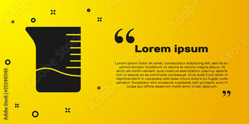 Black Measuring cup icon isolated on yellow background. Plastic graduated beaker with handle. Vector Illustration.