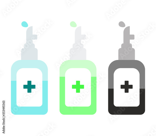 Hand sanitizer pump bottle, washing gel.Alcohol rub sanitizers kill most bacteria, fungi and stop some viruses such as corona virus. Hygiene product. Sanitizer bottle and wall mounted container vector