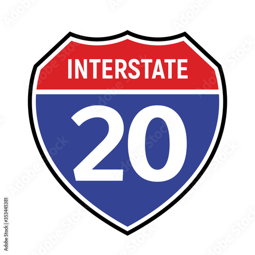 20 route sign icon. Vector road 20 highway interstate american freeway symbol