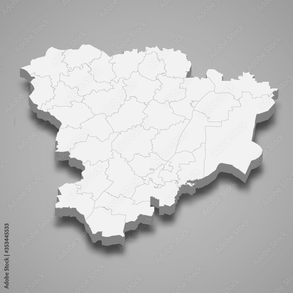 Volgograd Oblast 3d map region of Russia Template for your design