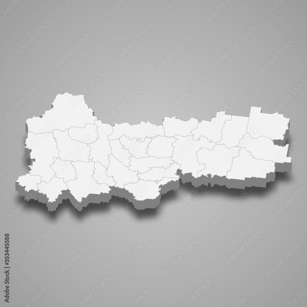 Vologda Oblast 3d map region of Russia Template for your design