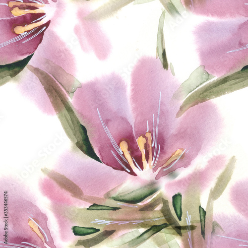 Floral Seamless Pattern. Watercolor Background.