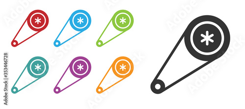 Black Timing belt kit icon isolated on white background. Set icons colorful. Vector Illustration.