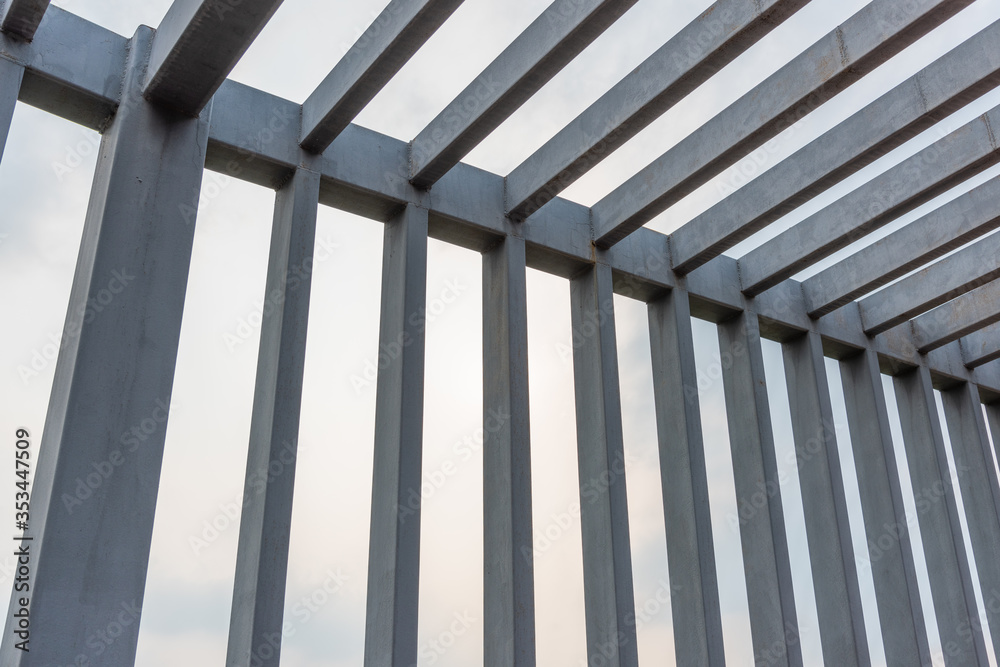 Naklejka premium Partial close-up of roof steel frame structure