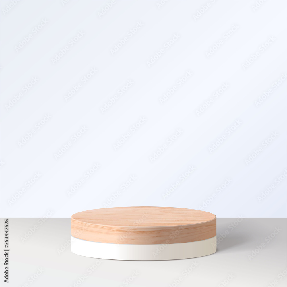 Abstract minimal scene with geometric forms. cylinder wood podium in