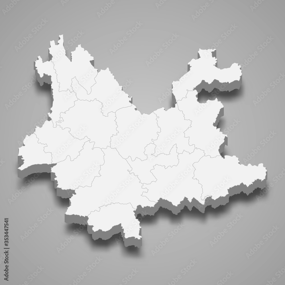 Yunnan 3d map province of China Template for your design