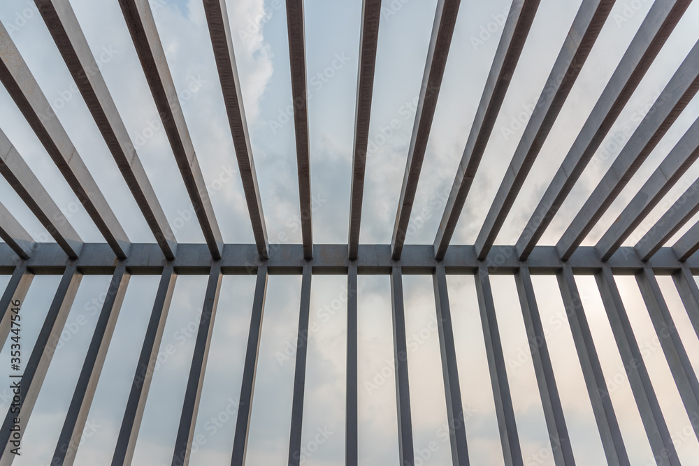 Partial close-up of roof steel frame structure Partial close-up of roof steel frame structure