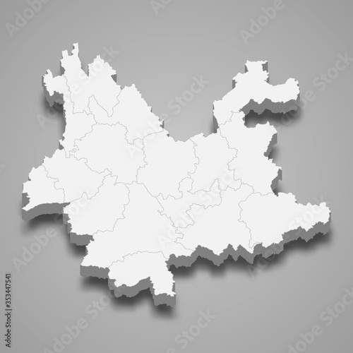 Yunnan 3d map province of China Template for your design