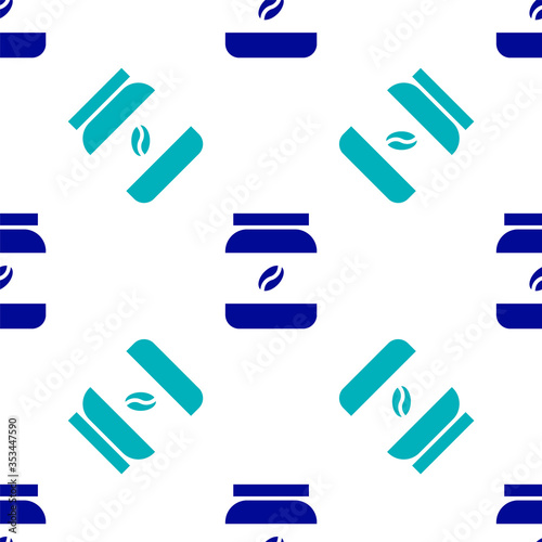 Blue Coffee jar bottle icon isolated seamless pattern on white background. Vector Illustration.