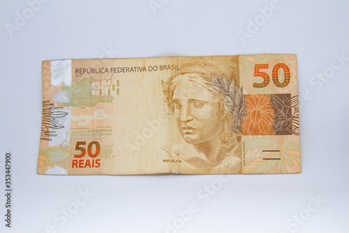 fifty reais banknote (Brazilian currency) on a white background photo