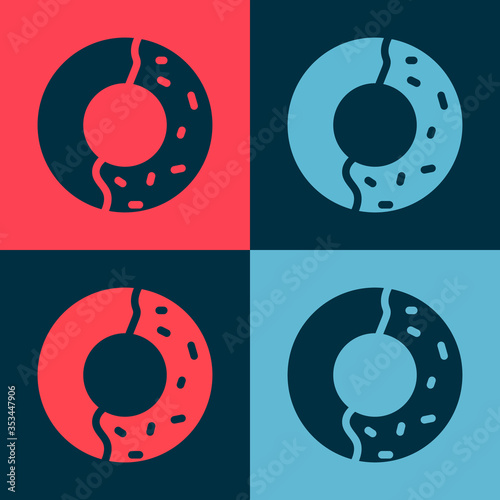 Pop art Donut with sweet glaze icon isolated on color background. Vector Illustration.