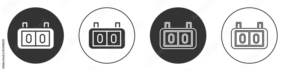 Black Sport mechanical scoreboard and result display icon isolated on white background. Circle button. Vector Illustration. Black Sport mechanical scoreboard and result display icon isolated on white background. Circle button. Vector Illustration.