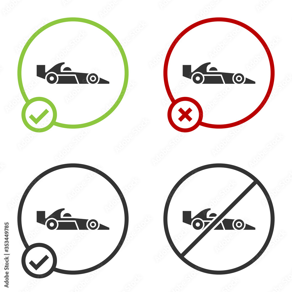 Naklejka premium Black Formula 1 racing car icon isolated on white background. Circle button. Vector Illustration.
