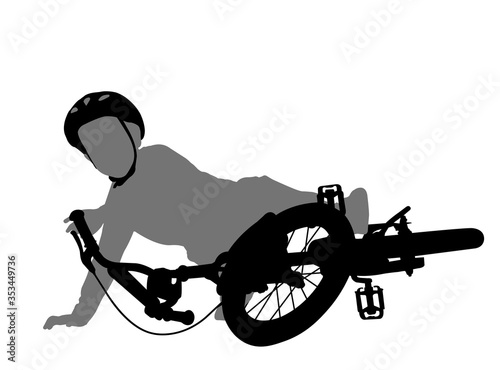 child fell off bike silhouette - vector