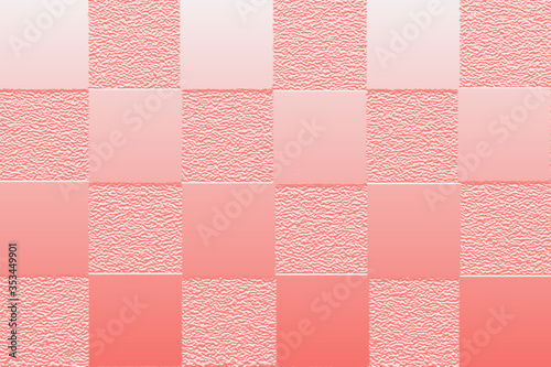 Pink 3D bistable checkered pattern in relief with textured and smooth squares alternating, space for text, copy photo