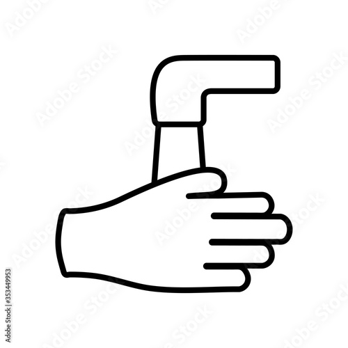 handwashing concept, water faucet and hand icon, line style