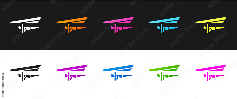 © Kostiantyn - Set Hang glider icon isolated on black and white background. Extreme sport. Vector Illustration.