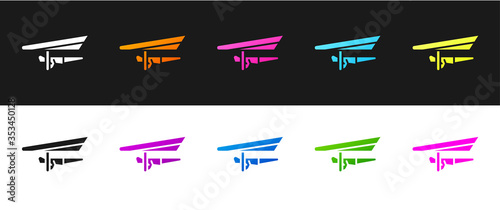 Set Hang glider icon isolated on black and white background. Extreme sport. Vector Illustration.