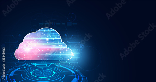 Abstract cloud technology with big data and interface concept Connection by collecting data in the cloud With large data storage systems on hi tech background.