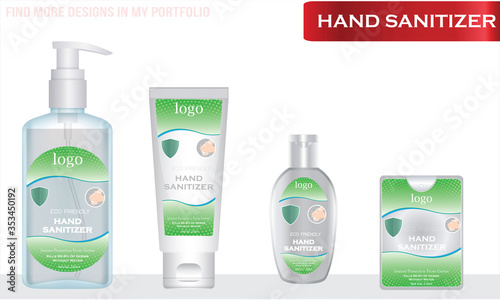 Different types of Hand sanitizer with label design. Packaging design. Advertising of hand sanitizer. 