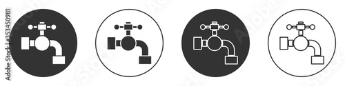 Black Water tap icon isolated on white background. Circle button. Vector Illustration.