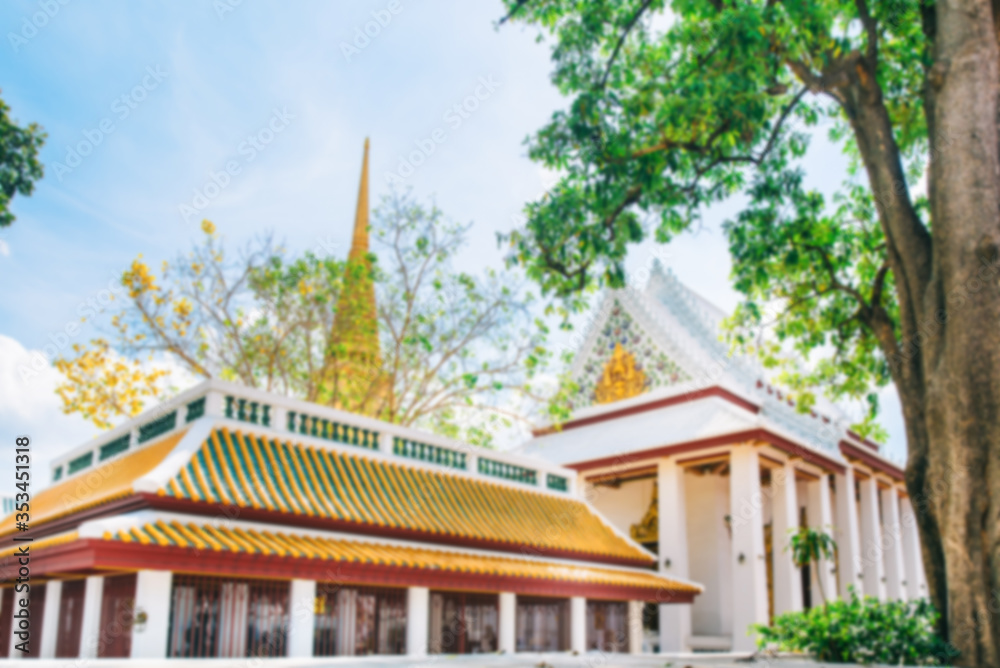 Fototapeta premium Bangkok, Thailand - 20 April, 2020 : Wat Bowonniwet Ratchaworawihan Temple, temple have big beautiful Buddha statue on Khao San road.