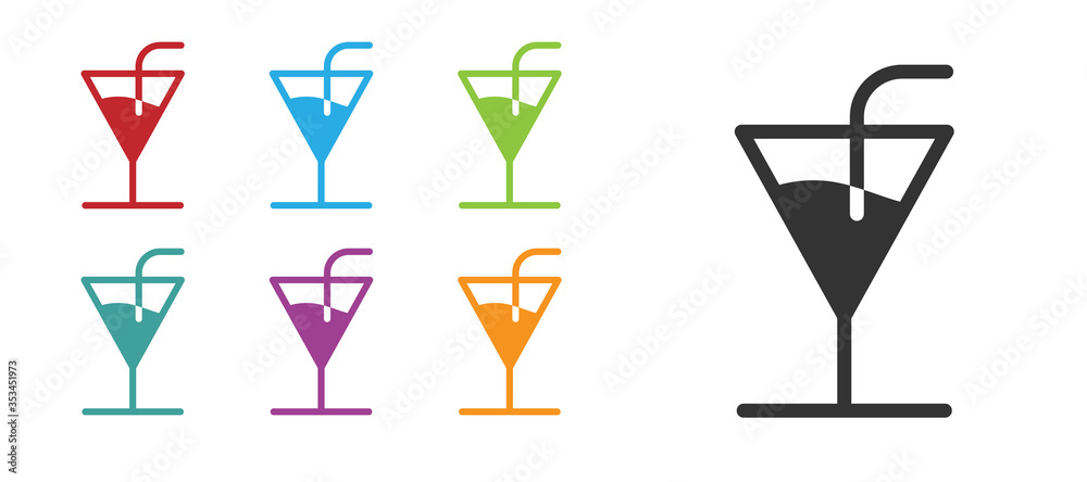 Black Cocktail icon isolated on white background. Set icons colorful. Vector Illustration.