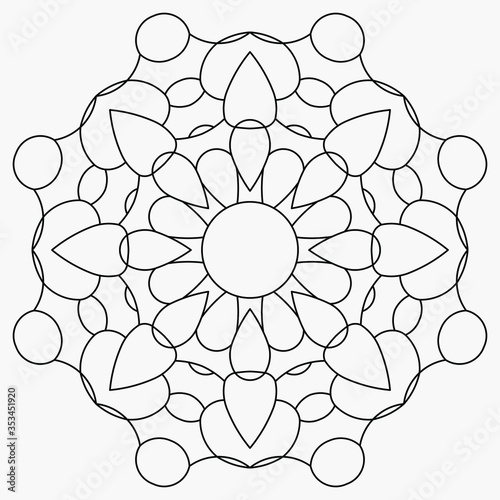 Circle abstract ornament or mandala for art therapy or anti-stress coloring book. One of a series of ornament design background. Vector illustration the black contour on a light background for paintin