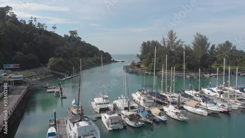 boats in the harbor, drone view