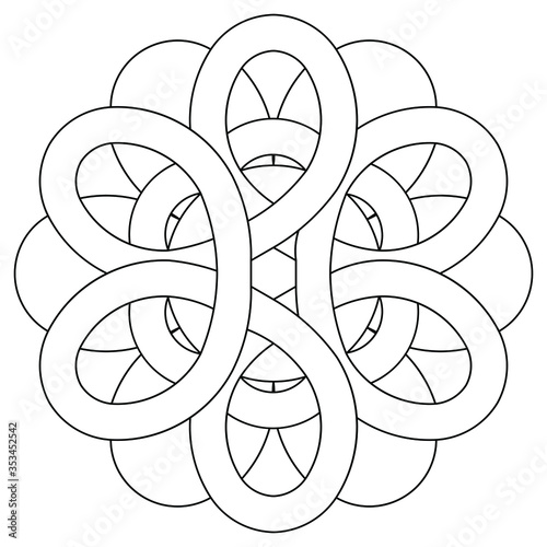 Geometric pattern of intertwining lines in the form of a mandala. One of a series of decorative ornament for print, clothes, fabrics. Vector illustration the black outlines on a white background