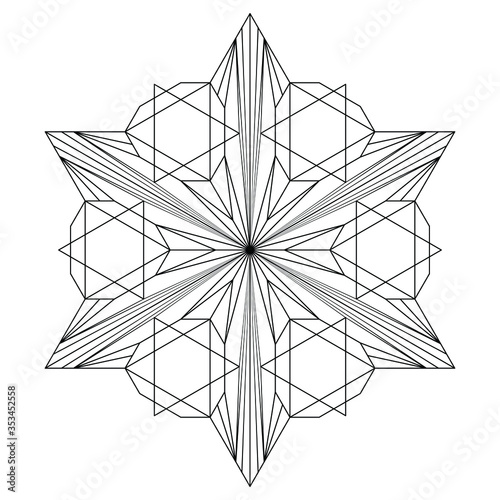 Abstract pointed ornament in the form of a mandala. One of a series of decorative ornament for print, clothes, fabrics. Vector illustration the black contour on a white background