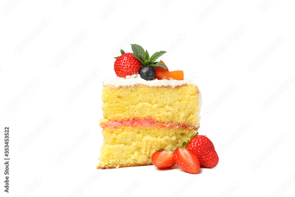 Piece of berry cream cake isolated on white background Piece of berry cream cake isolated on white background