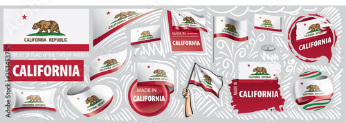 Vector set of flags of the American state of California in different designs