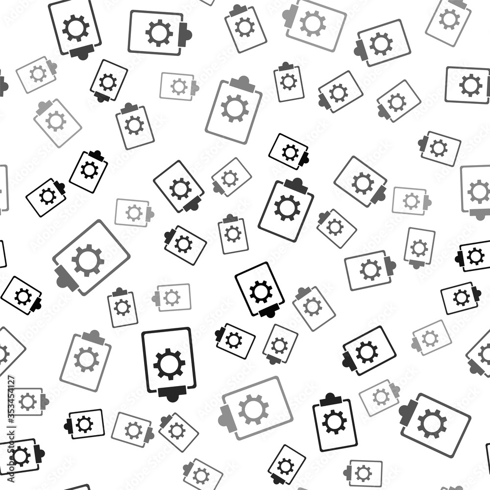 Obraz premium Black Checklist clipboard with 24 hours service icon isolated seamless pattern on white background. Vector Illustration.