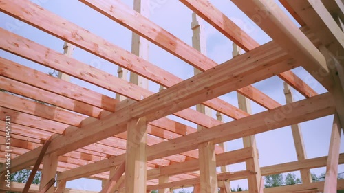 Wooden structures of a private house under construction